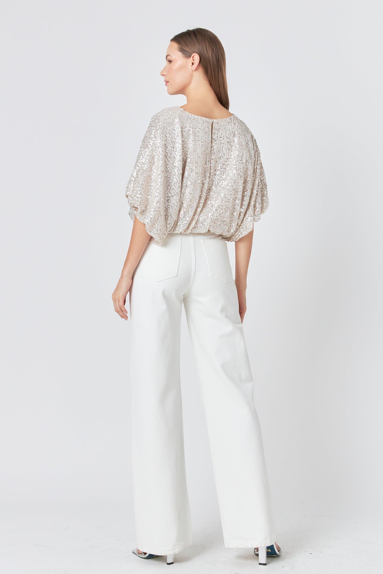 ENDLESS ROSE - Sequins Cropped Puff Top - TOPS available at Objectrare