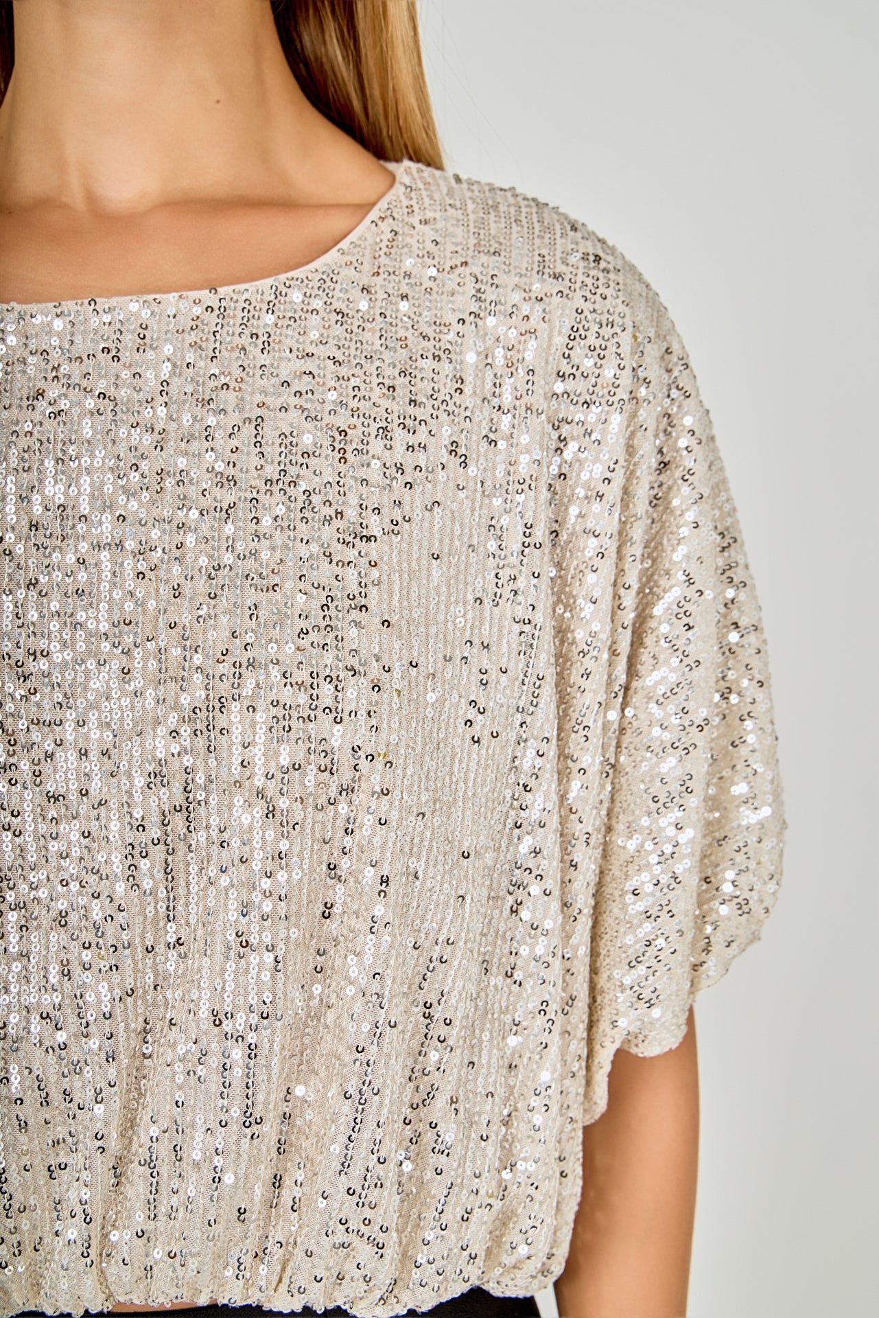 ENDLESS ROSE - Sequins Cropped Puff Top - TOPS available at Objectrare