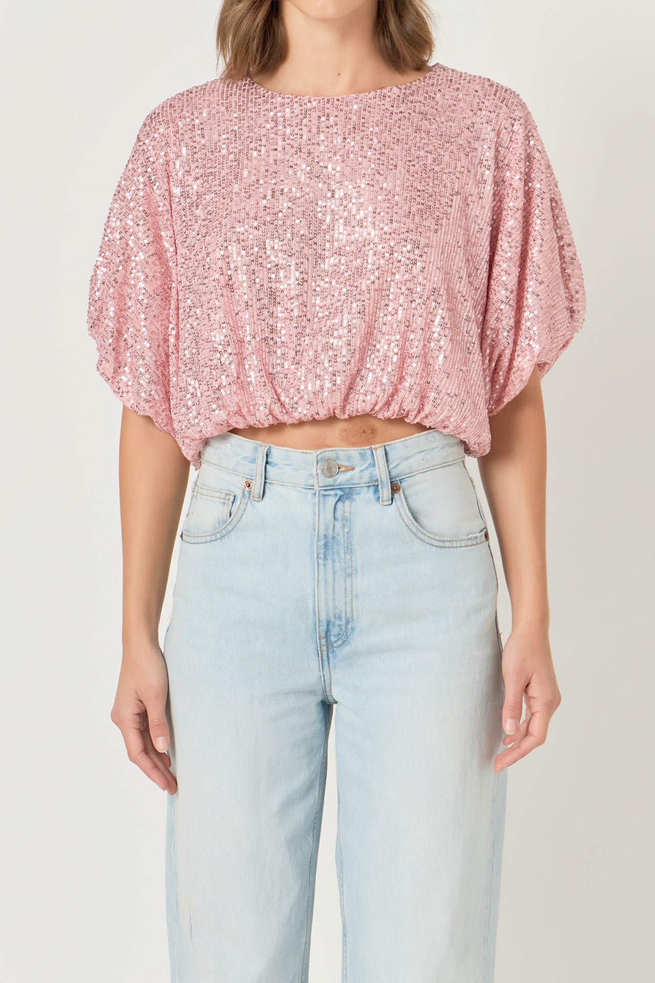 ENDLESS ROSE - Sequins Cropped Puff Top - TOPS available at Objectrare