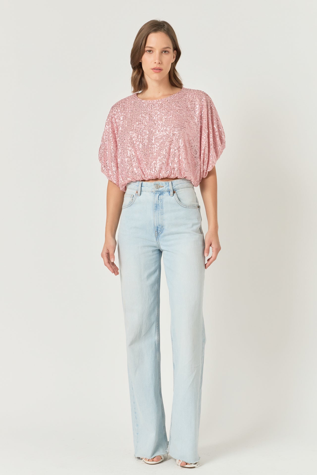 ENDLESS ROSE - Sequins Cropped Puff Top - TOPS available at Objectrare