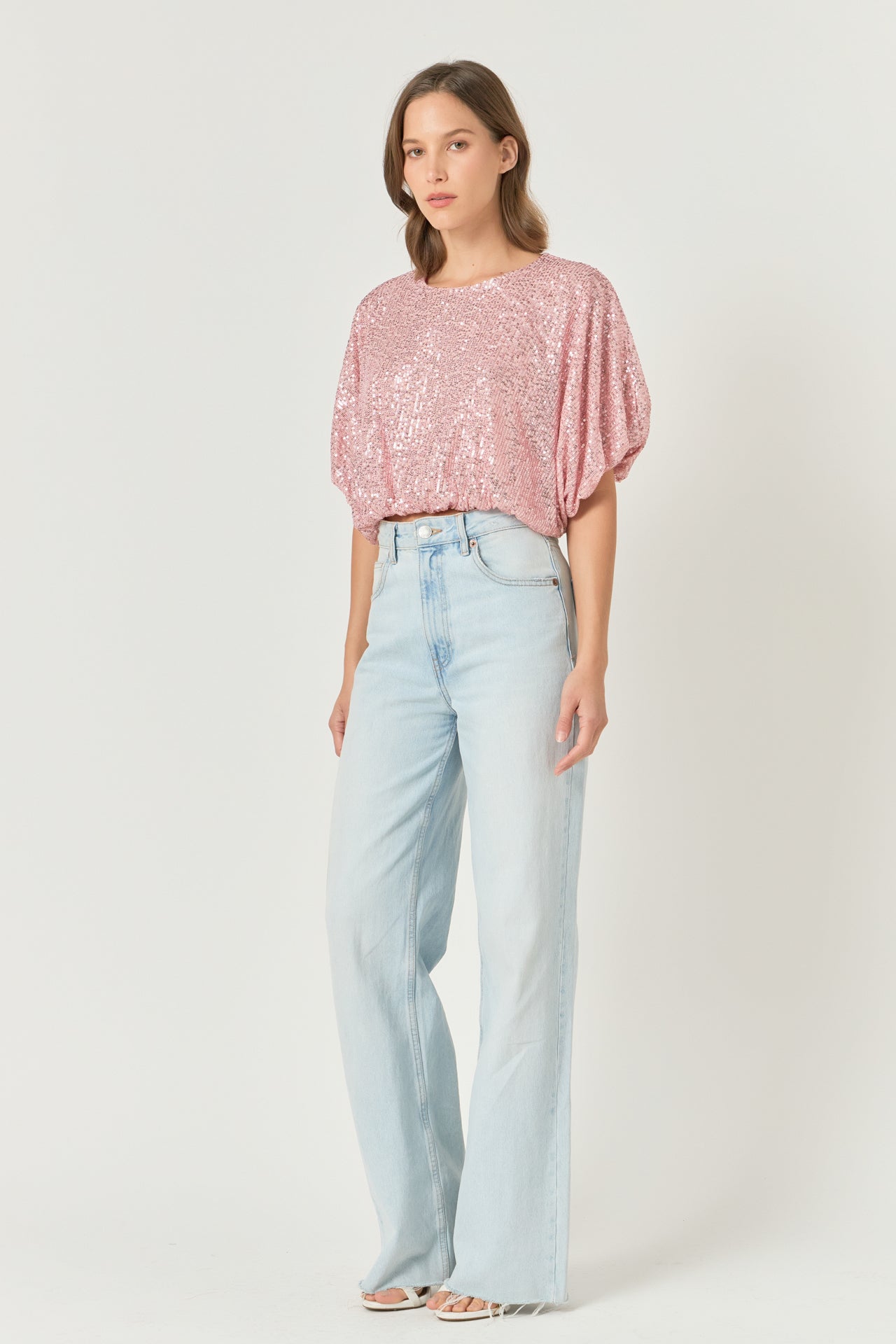 ENDLESS ROSE - Sequins Cropped Puff Top - TOPS available at Objectrare