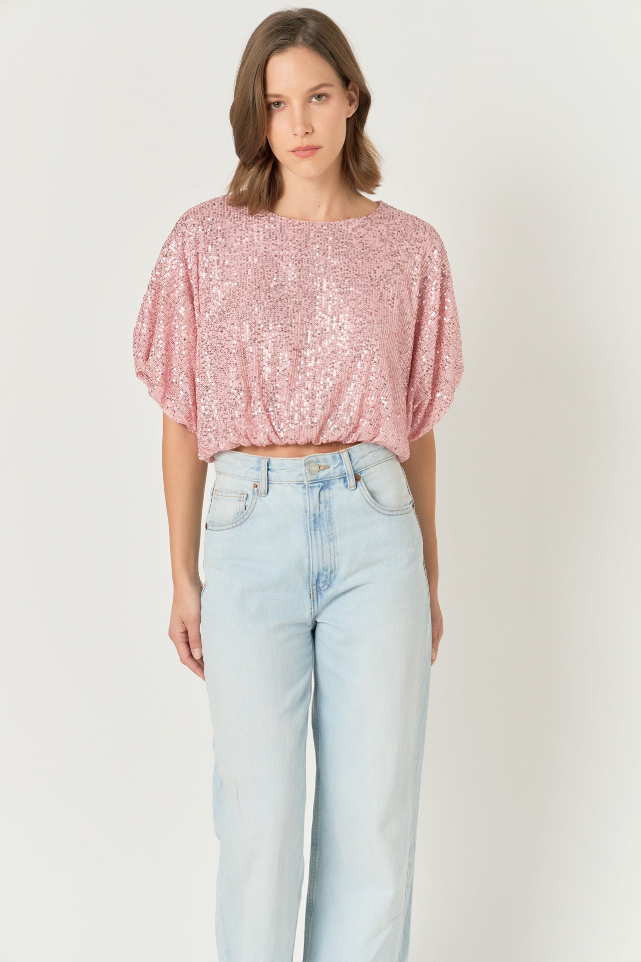 ENDLESS ROSE - Sequins Cropped Puff Top - TOPS available at Objectrare