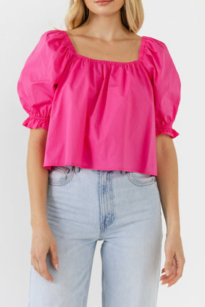ENGLISH FACTORY - Square neckline Puff Sleeve Top - TOPS available at Objectrare