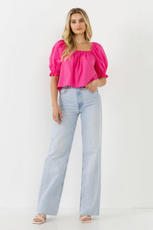 ENGLISH FACTORY - Square neckline Puff Sleeve Top - BLOUSES available at Objectrare