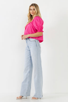 ENGLISH FACTORY - Square neckline Puff Sleeve Top - TOPS available at Objectrare