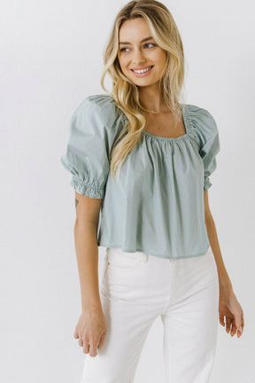ENGLISH FACTORY - Square neckline Puff Sleeve Top - TOPS available at Objectrare