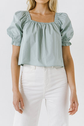 ENGLISH FACTORY - Square neckline Puff Sleeve Top - BLOUSES available at Objectrare