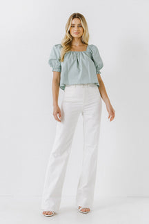 ENGLISH FACTORY - Square neckline Puff Sleeve Top - TOPS available at Objectrare