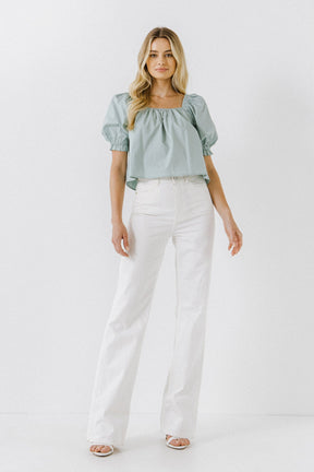 ENGLISH FACTORY - Square neckline Puff Sleeve Top - TOPS available at Objectrare