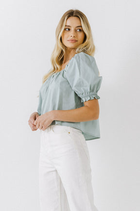 ENGLISH FACTORY - Square neckline Puff Sleeve Top - BLOUSES available at Objectrare