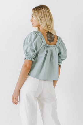 ENGLISH FACTORY - Square neckline Puff Sleeve Top - TOPS available at Objectrare