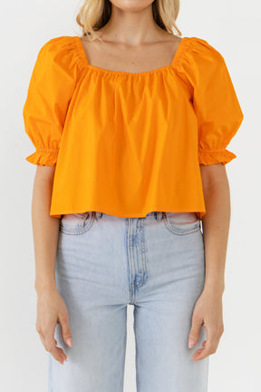 ENGLISH FACTORY - Square neckline Puff Sleeve Top - BLOUSES available at Objectrare