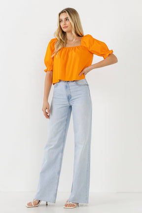 ENGLISH FACTORY - Square neckline Puff Sleeve Top - BLOUSES available at Objectrare