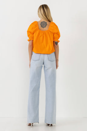 ENGLISH FACTORY - Square neckline Puff Sleeve Top - BLOUSES available at Objectrare