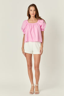 ENGLISH FACTORY - Square neckline Puff Sleeve Top - TOPS available at Objectrare