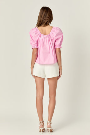 ENGLISH FACTORY - Square neckline Puff Sleeve Top - TOPS available at Objectrare