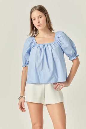 ENGLISH FACTORY - Square neckline Puff Sleeve Top - BLOUSES available at Objectrare