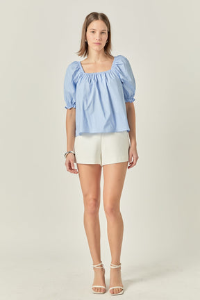 ENGLISH FACTORY - Square neckline Puff Sleeve Top - TOPS available at Objectrare