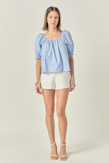 ENGLISH FACTORY - Square neckline Puff Sleeve Top - BLOUSES available at Objectrare