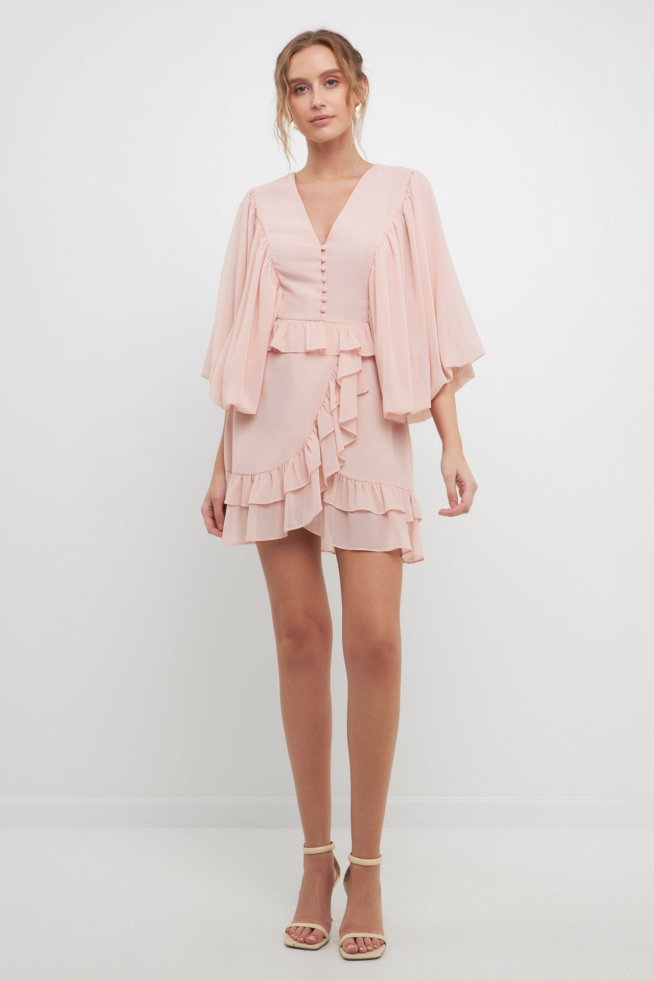 [s/e/o] RUFFLE PUFF MINIDRESS /追跡付 lonwick Women's Puff Short Sleeve Ruched A Line Dress V Neck