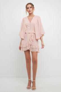 FREE THE ROSES - Free The Roses - Ruffle Detail with Puff Sleeve Mini Dress - DRESSES available at Objectrare