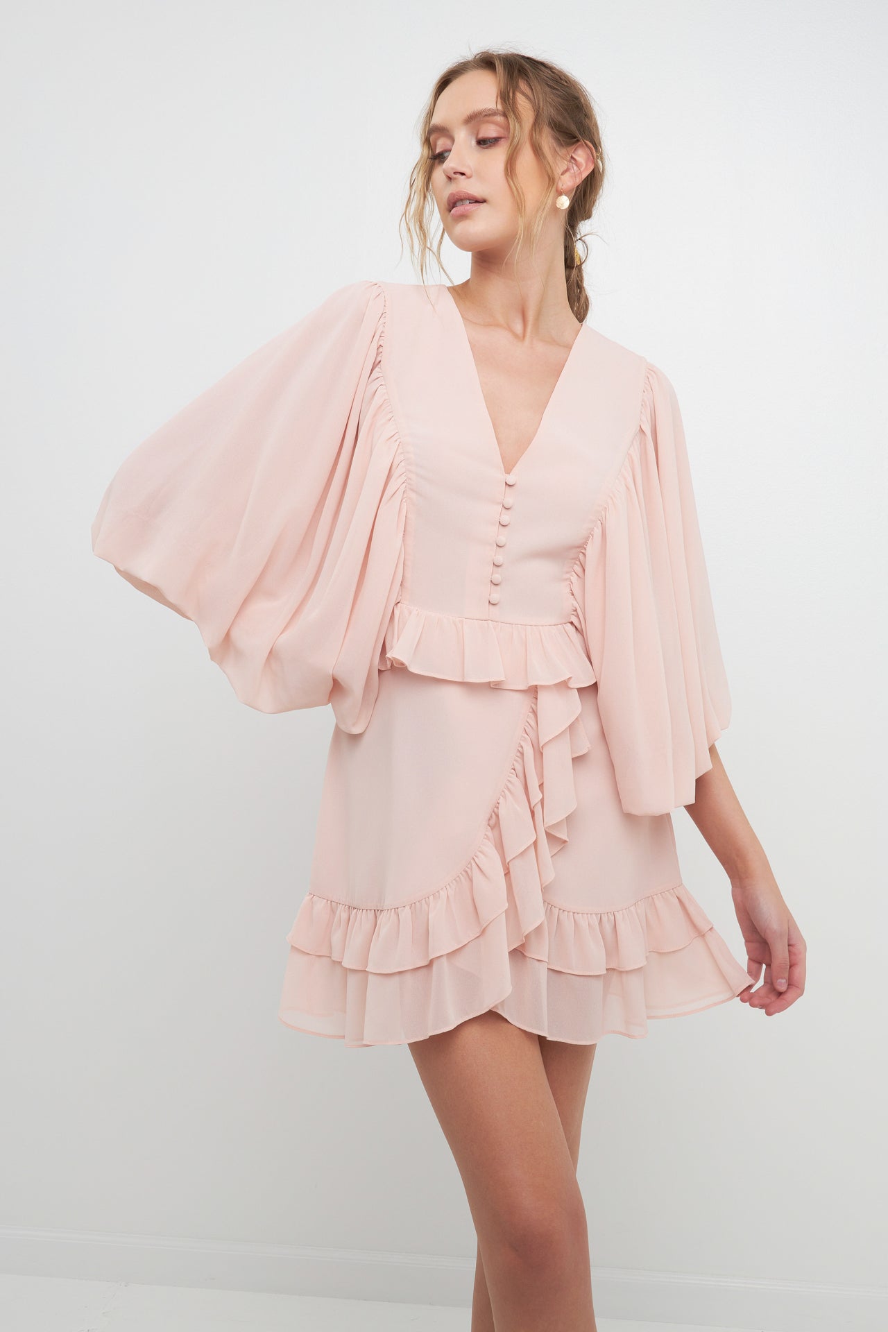 FREE THE ROSES - Free The Roses - Ruffle Detail with Puff Sleeve Mini Dress - DRESSES available at Objectrare