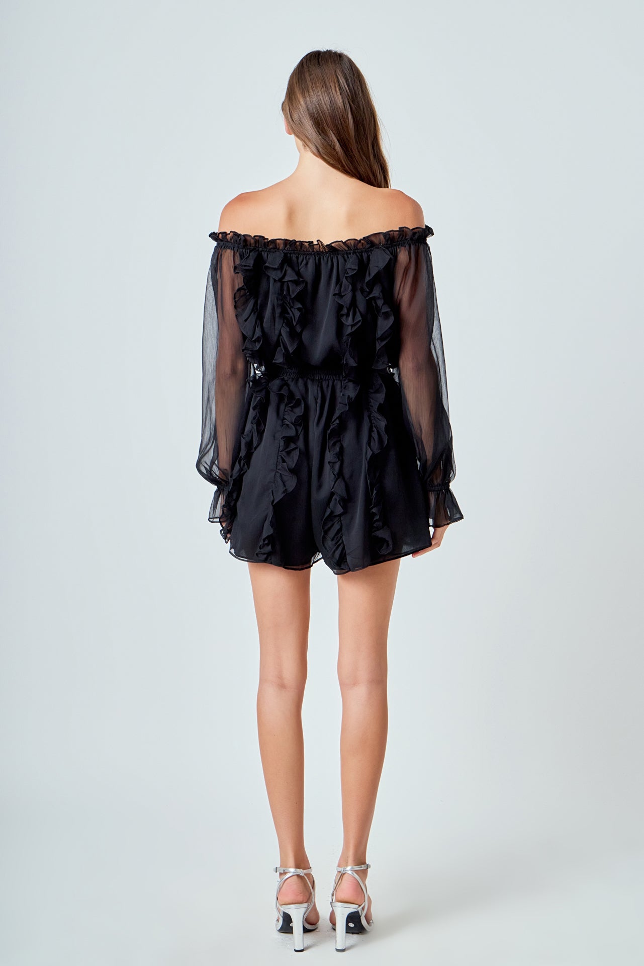 ENDLESS ROSE - Off the Shoulder Ruffled Romper - ROMPERS available at Objectrare