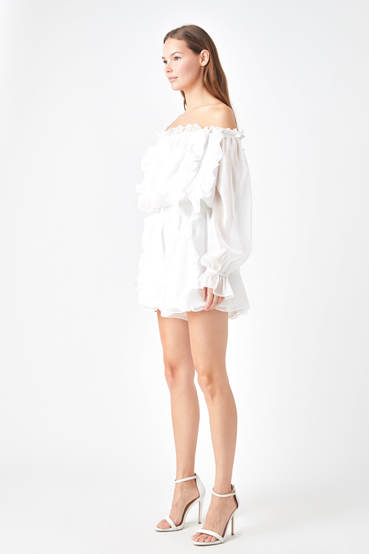 ENDLESS ROSE - Off the Shoulder Ruffled Romper - ROMPERS available at Objectrare