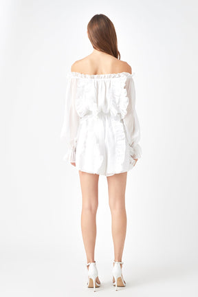 ENDLESS ROSE - Off the Shoulder Ruffled Romper - ROMPERS available at Objectrare