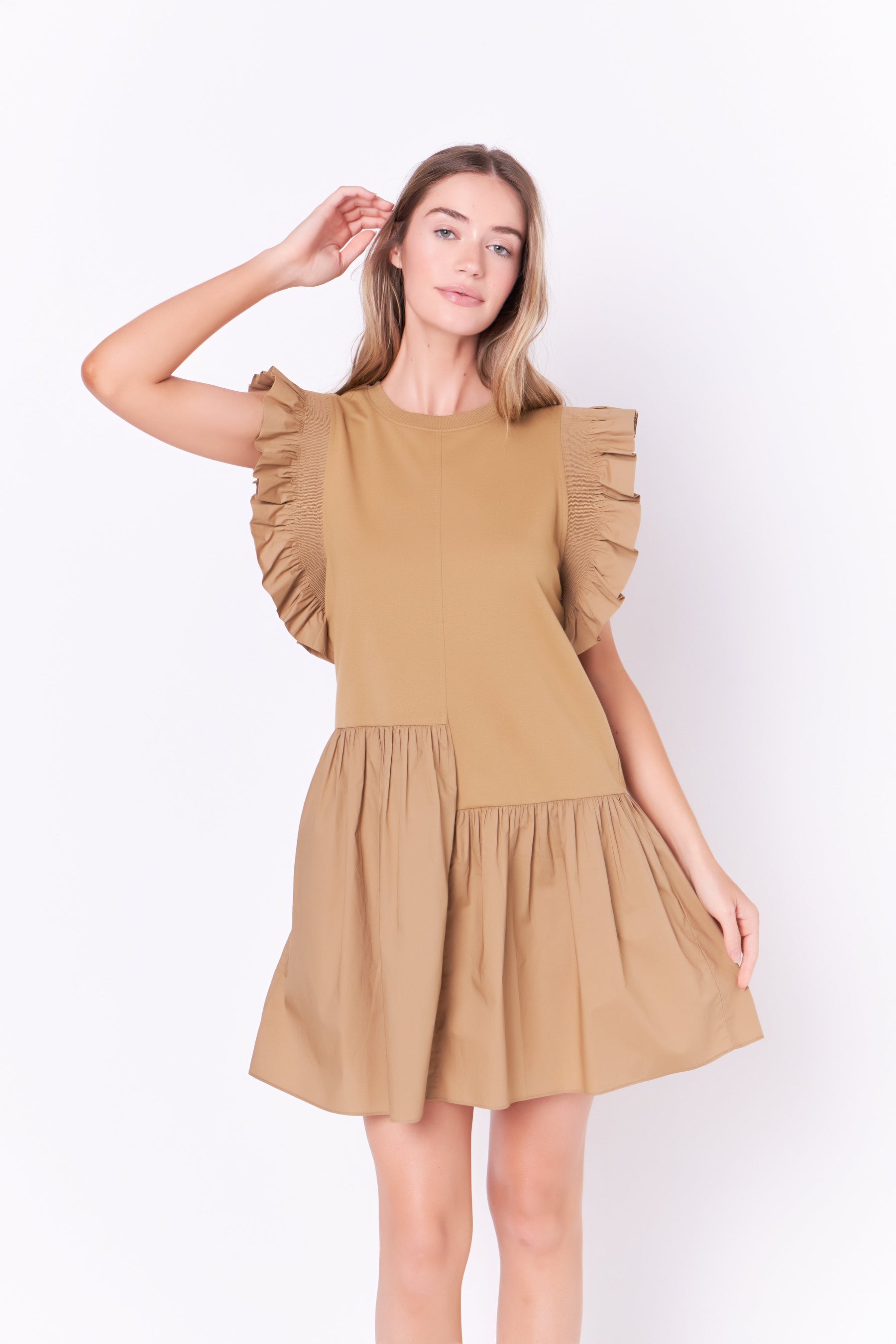 ENGLISH FACTORY - Mixed Media Ruffled Detail Mini Dress - DRESSES available at Objectrare