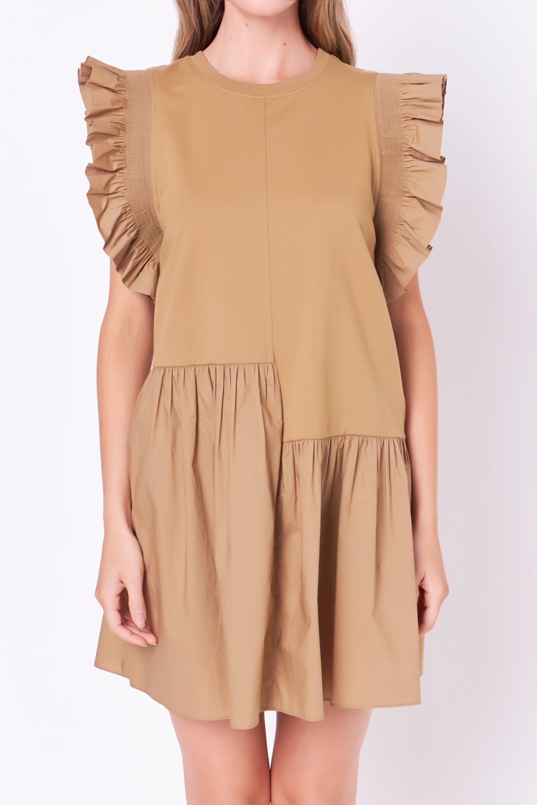 ENGLISH FACTORY - Mixed Media Ruffled Detail Mini Dress - DRESSES available at Objectrare
