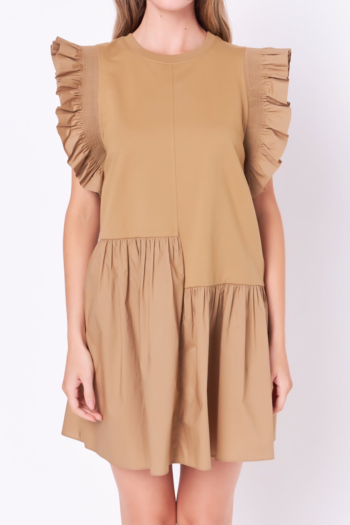 ENGLISH FACTORY - Mixed Media Ruffled Detail Mini Dress - DRESSES available at Objectrare