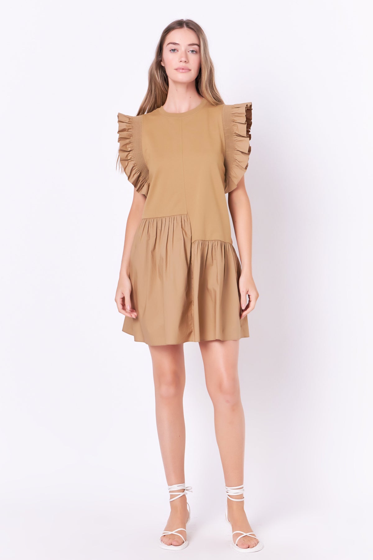ENGLISH FACTORY - Mixed Media Ruffled Detail Mini Dress - DRESSES available at Objectrare