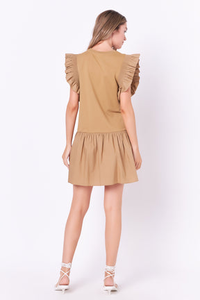 ENGLISH FACTORY - Mixed Media Ruffled Detail Mini Dress - DRESSES available at Objectrare