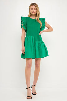 ENGLISH FACTORY - Mixed Media Ruffled Detail Mini Dress - DRESSES available at Objectrare