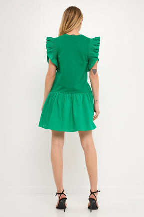 ENGLISH FACTORY - Mixed Media Ruffled Detail Mini Dress - DRESSES available at Objectrare