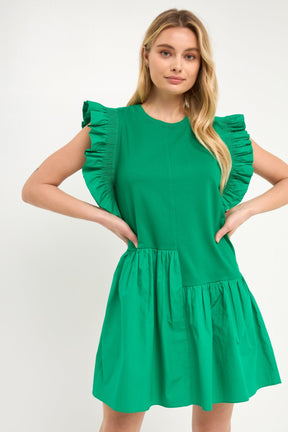 ENGLISH FACTORY - Mixed Media Ruffled Detail Mini Dress - DRESSES available at Objectrare