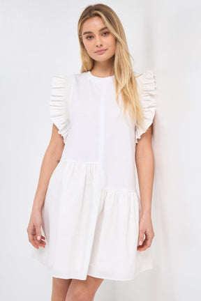 ENGLISH FACTORY - Mixed Media Ruffled Detail Mini Dress - DRESSES available at Objectrare