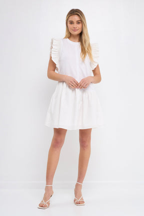 ENGLISH FACTORY - Mixed Media Ruffled Detail Mini Dress - DRESSES available at Objectrare
