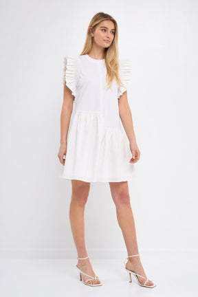 ENGLISH FACTORY - Mixed Media Ruffled Detail Mini Dress - DRESSES available at Objectrare