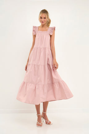 Square Neck Ruffle Detail Tiered Midi Dress