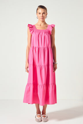 Square Neck Ruffle Detail Midi Dress