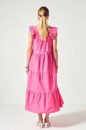 Square Neck Ruffle Detail Midi Dress