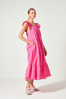 Square Neck Ruffle Detail Midi Dress