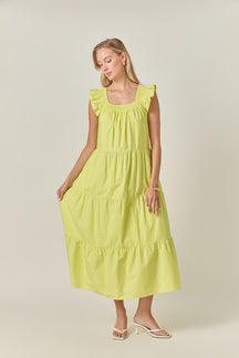 Square Neck Ruffle Detail Midi Dress