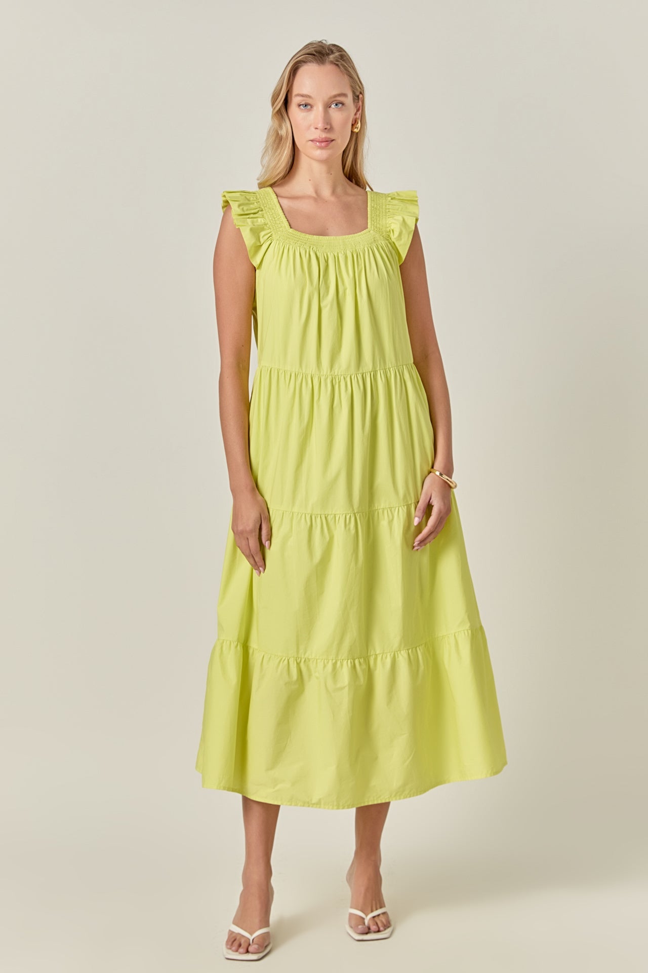 ENGLISH FACTORY - Square Neck Ruffle Detail Midi Dress - DRESSES available at Objectrare