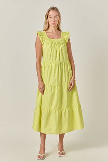 ENGLISH FACTORY - Square Neck Ruffle Detail Midi Dress - DRESSES available at Objectrare