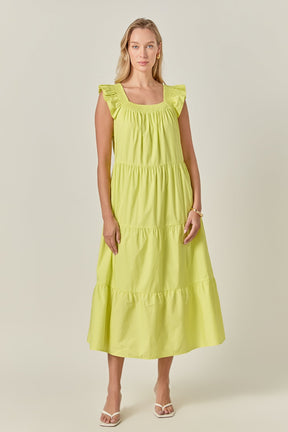 ENGLISH FACTORY - Square Neck Ruffle Detail Midi Dress - DRESSES available at Objectrare