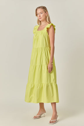 ENGLISH FACTORY - Square Neck Ruffle Detail Midi Dress - DRESSES available at Objectrare