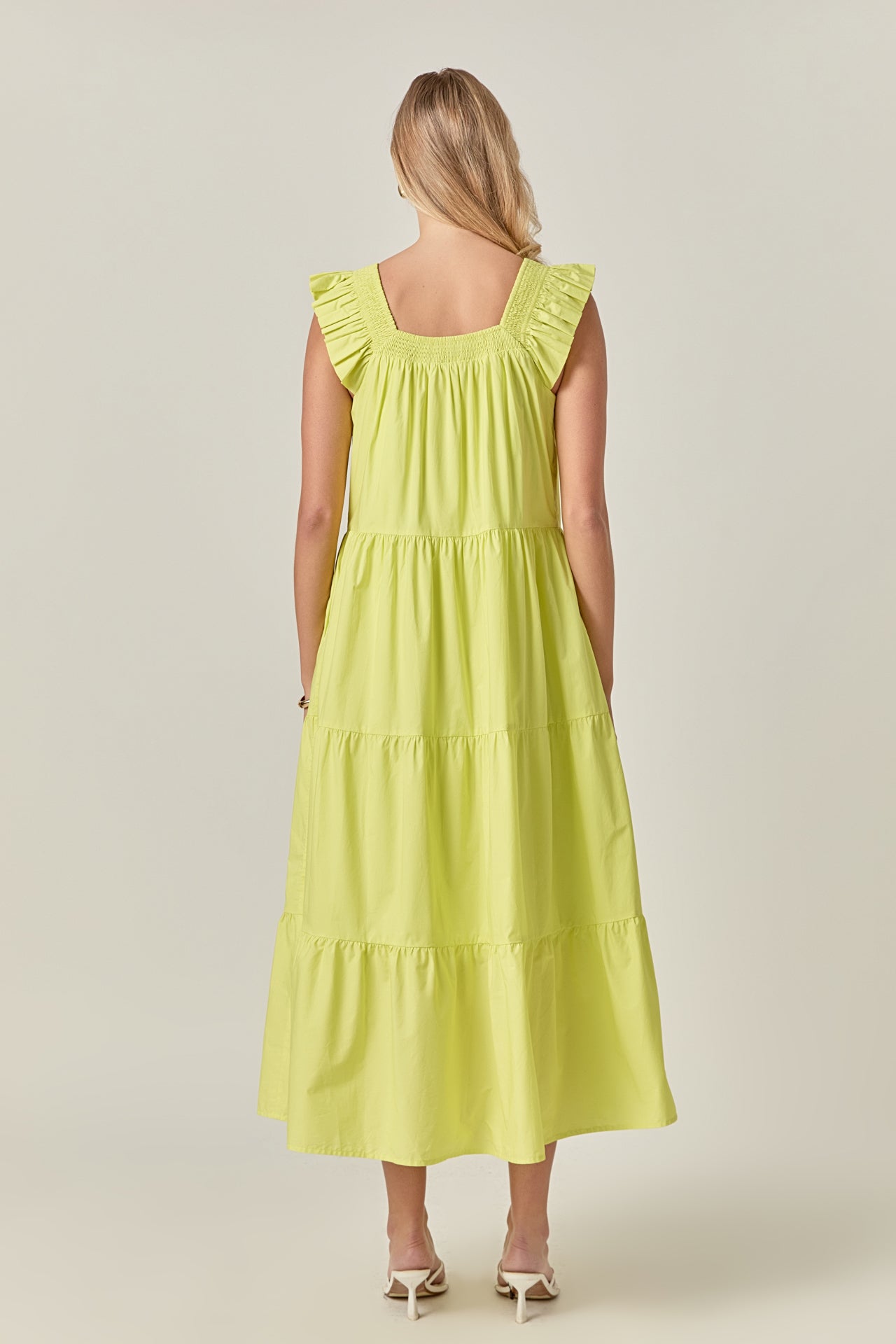 ENGLISH FACTORY - Square Neck Ruffle Detail Midi Dress - DRESSES available at Objectrare